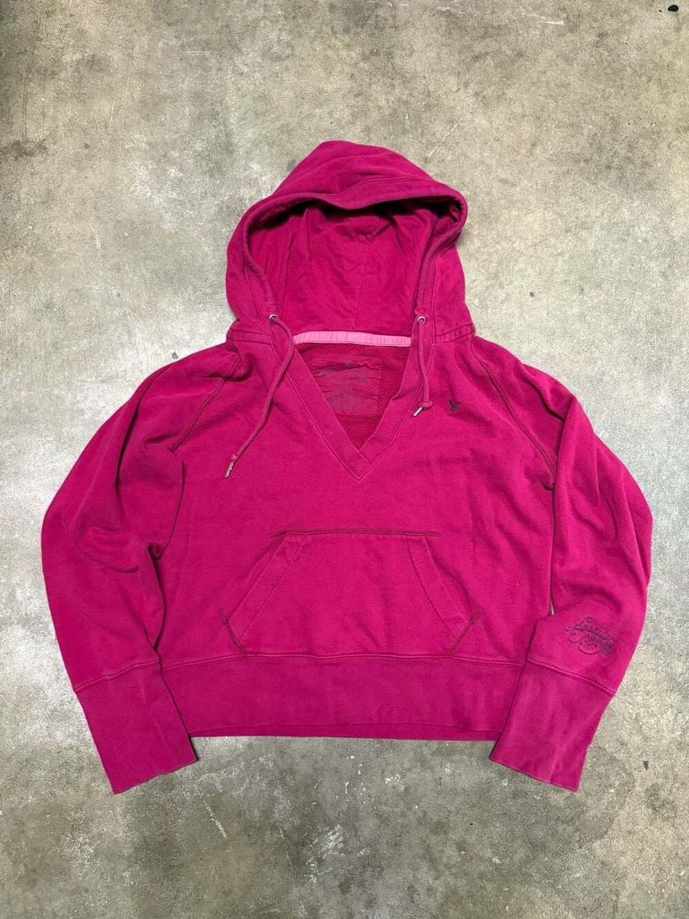 American Eagle Pink V-Neck Pullover Hoodie Size L